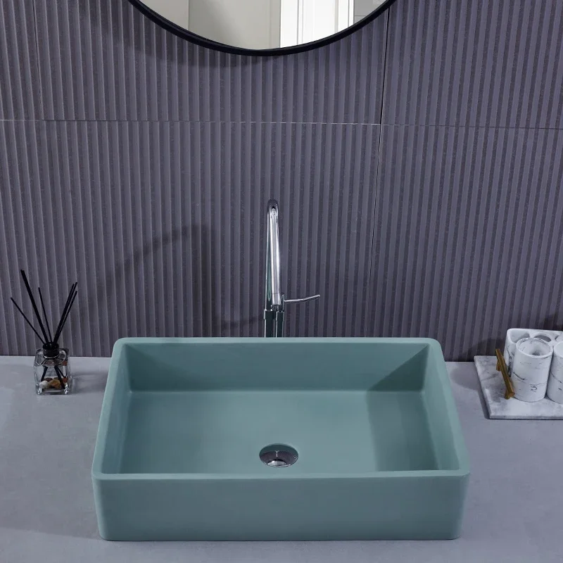 Artificial Stone Green Rectangular Countertop Basin Wash Basin Art Personality Simple Washbasin Washbasin