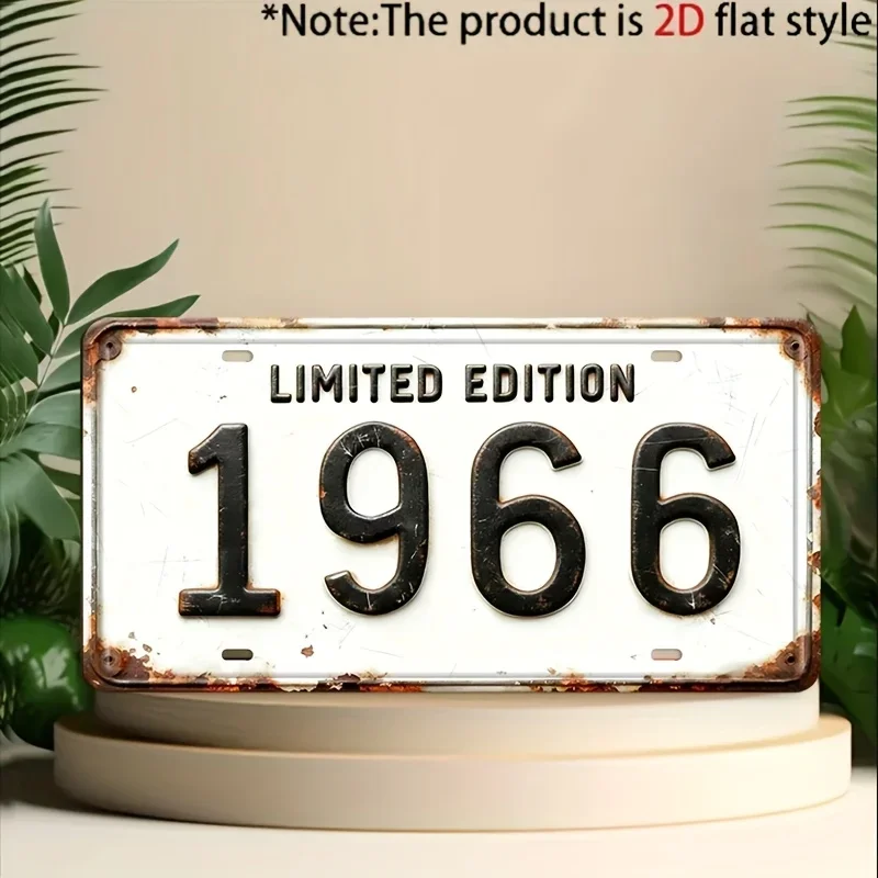 Limited Edition 1966 Distressed License Plate 2D Flat Aluminum Metal Tin Sign for Retro Birthday Souvenir Wall Decor, Bar, Ga