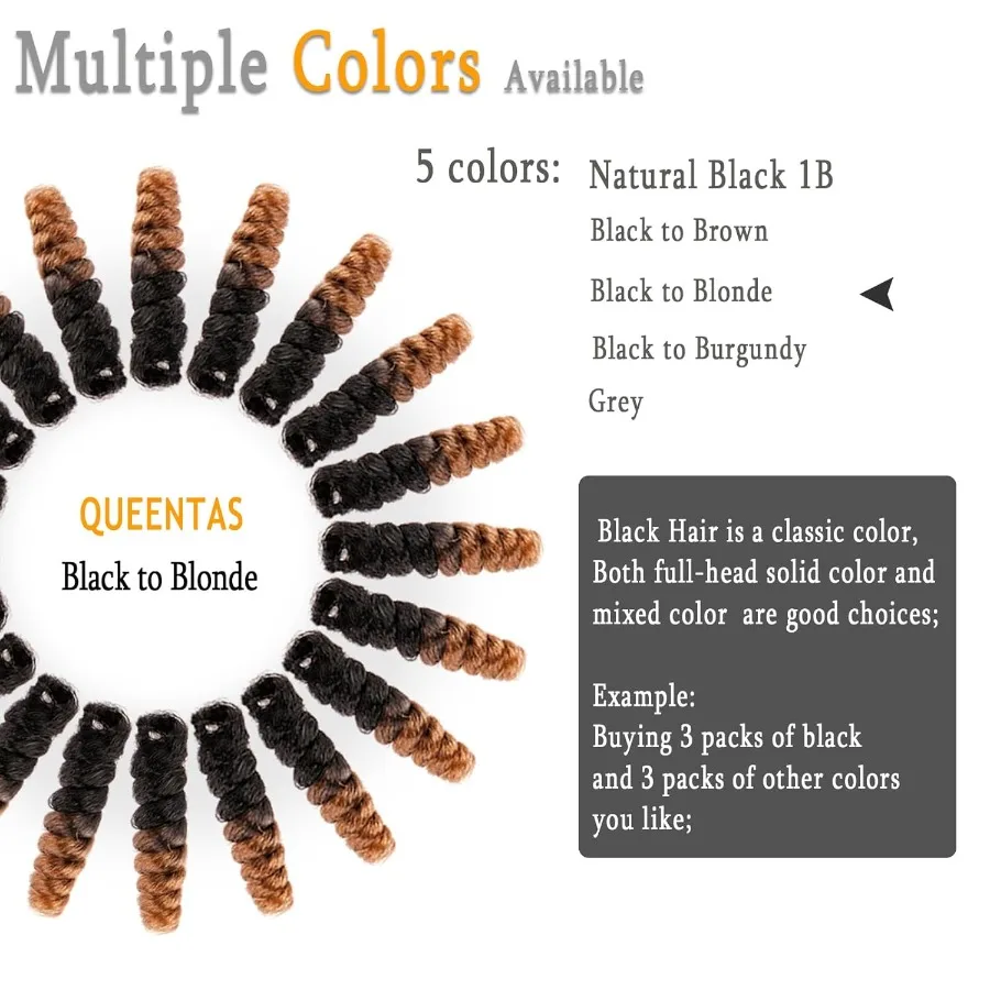 QUEENTAS 3 Packungen 10 Zoll kurzes Häkelhaar für schwarze Frauen mit 6 mm kleinem Zauberstab, spiralförmige Locken, blonde lockige Verlängerung, synthetische Ja