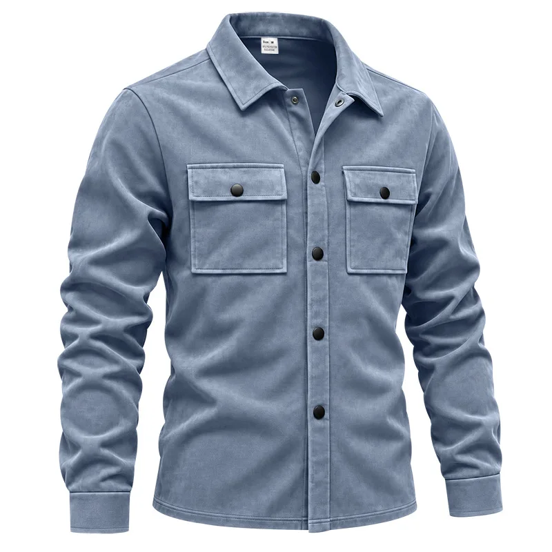 Herren-Wildlederhemdjacke, Air-Layer-Strickjacke mit Revers und Doppeltaschen, Langarmjacke – Detail 28