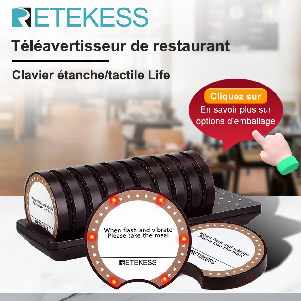 RETEKESS TD162 Système d'appel sans fil pour restaurants, Buzzers vibrants pour clients, pour Food Trucks, Cafés, Bars, Cliniques