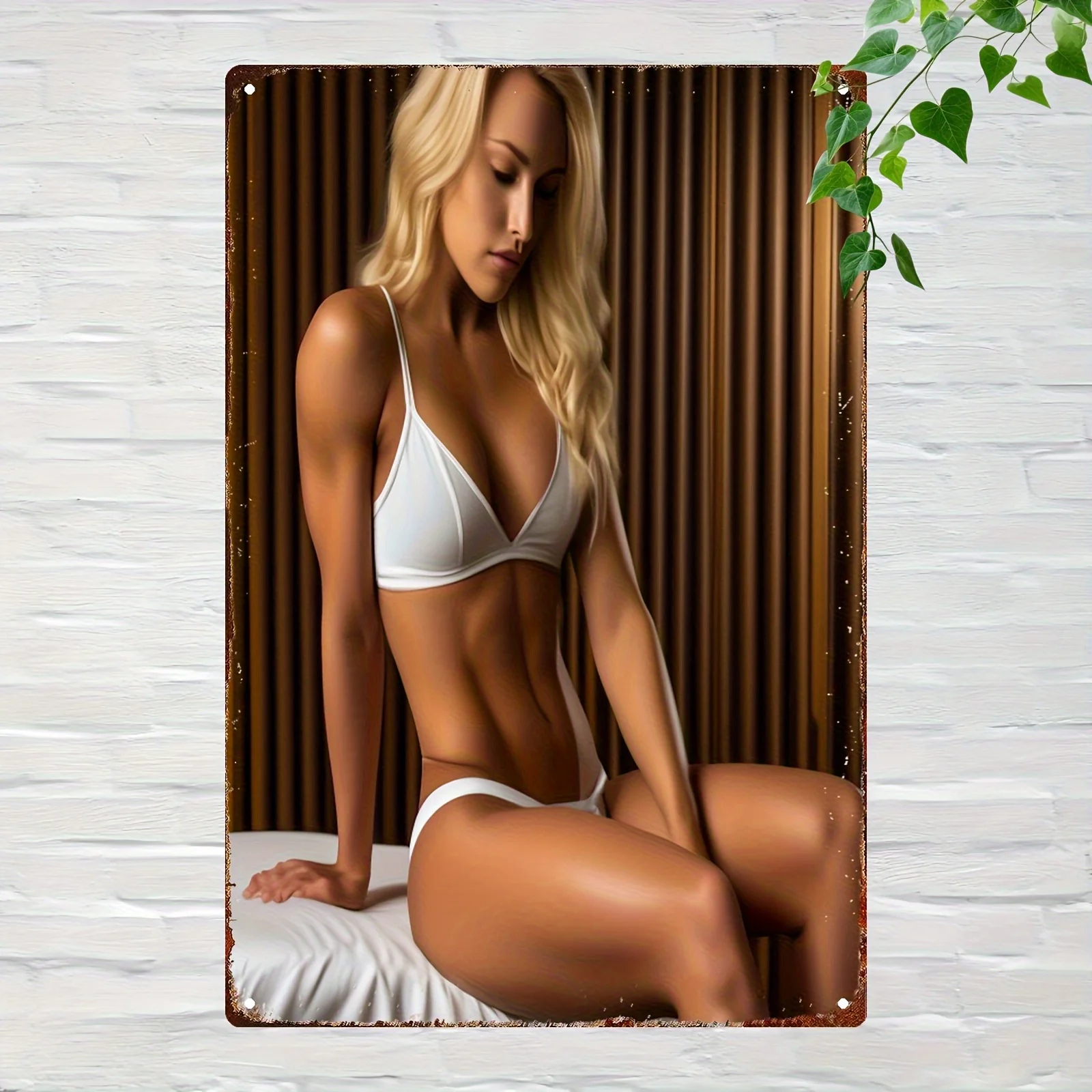 Metal Wall Art - Chic Blonde Woman in Bikini, High-Quality Iron High Quality & Durable Coastal Decor for Living Room, Bedroom,