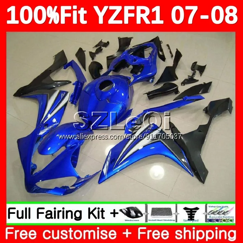 OEM Body For YAMAHA YZF1000 YZF R1 Stock blue R 1 1000 CC YZFR1 07 08 132No.10 YZF-1000 YZF-R1 2007 2008 Injection Fairing Kit