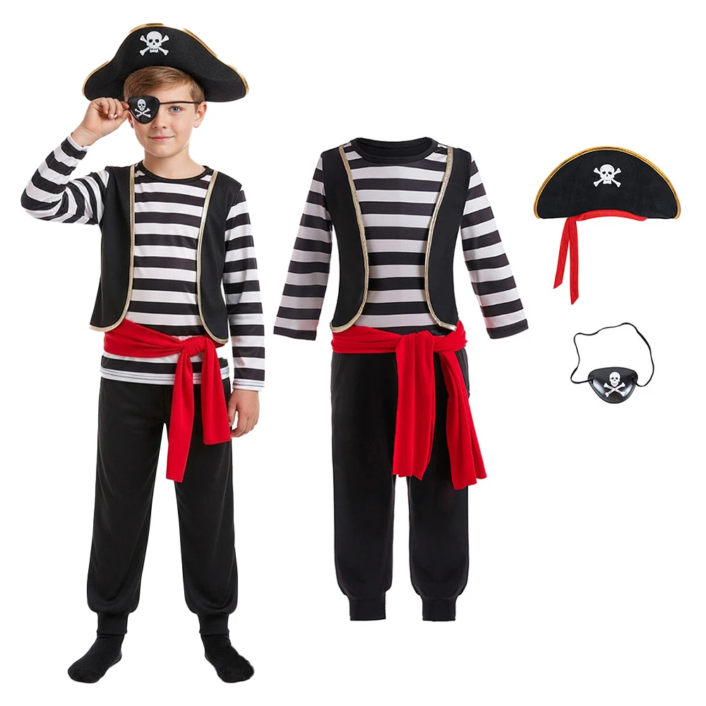 

Boys Pirate Costume Masquerade Party Birthday Present Clothes Role Play Christmas Carnival Halloween Stage Performance Costume