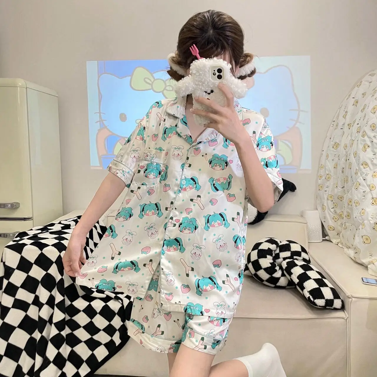 

Kawaii Hatsune Miku Pajamas Cute Cartoon Student Summer Short Sleeved Shorts Home Clothes Y2k Nightwear Girls Birthday Gift Toys