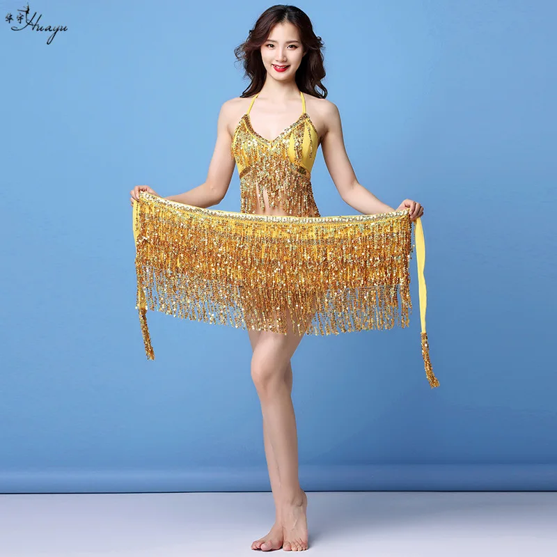 Belly Dance Hip Towel Costume Sequined Fringed Dance Dress Performance Table Waist Chain Performance Costume
