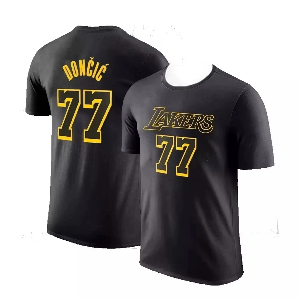 

2025 New Hot Selling Letter Pattern Printed 77 American Basketball T-Shirt Training Shirt Cotton Round Neck Short-Sleeved Top