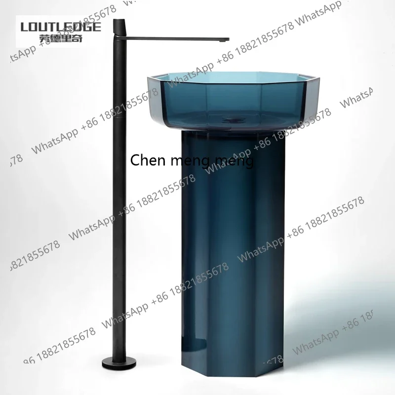 A17 Transparent green artificial stone integrated floor-to-ceiling hand wash basin balcony home hotel pillar basin