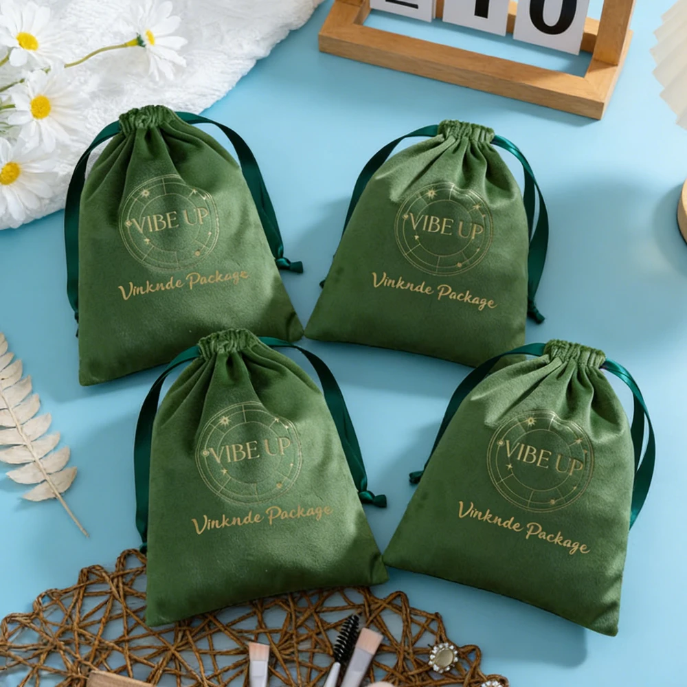 

100Pcs/Lot Velvet Packaging Pouches Luxury Wedding Favor Candy Goodie Bags Custom Logo Drawstring Jewelry Organizer Gift Bag