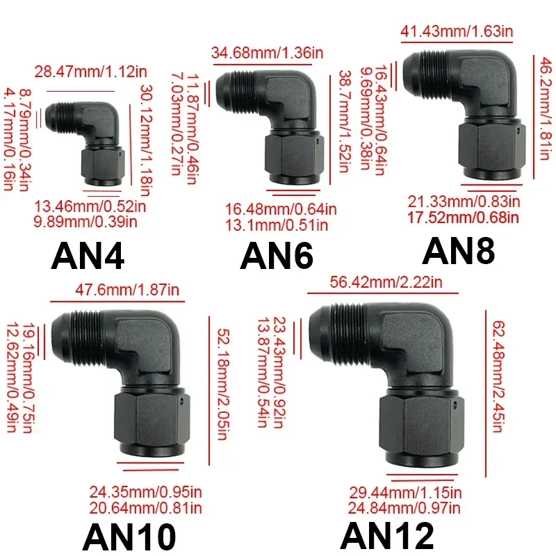 10X accesorios de combustible de aceite adaptador de manguera de combustible de aluminio anodizado 45 90 grados hembra 4AN 6AN 8AN 10AN 12AN adaptadores giratorios a macho