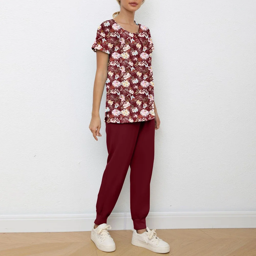 جراحة طبيب الأسنان عن طريق الفم المرأة سبليت غسل اليد مجموعة تمتد التجفيف السريع المطبوعة فستان ممرضة الإكسسوارات الطبية فرك النساء