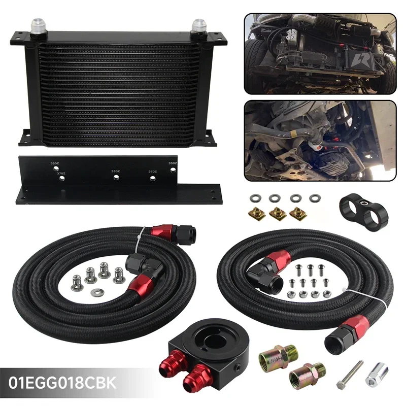 Oil Cooler 25 Row AN10 Bolt On Kit Fits for Nissan Fairlady 350Z Z33 03-08 3.5L/370Z Z34 09-17 3.7L VQ35 VQ37 Black / Silver