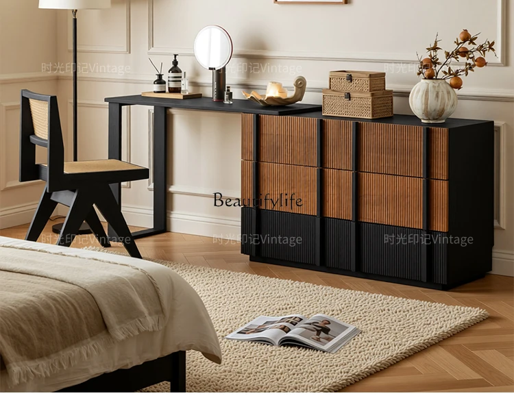 

Retro style falling moon dresser ash wood solid wood chest integrated bedroom retractable corner makeup table