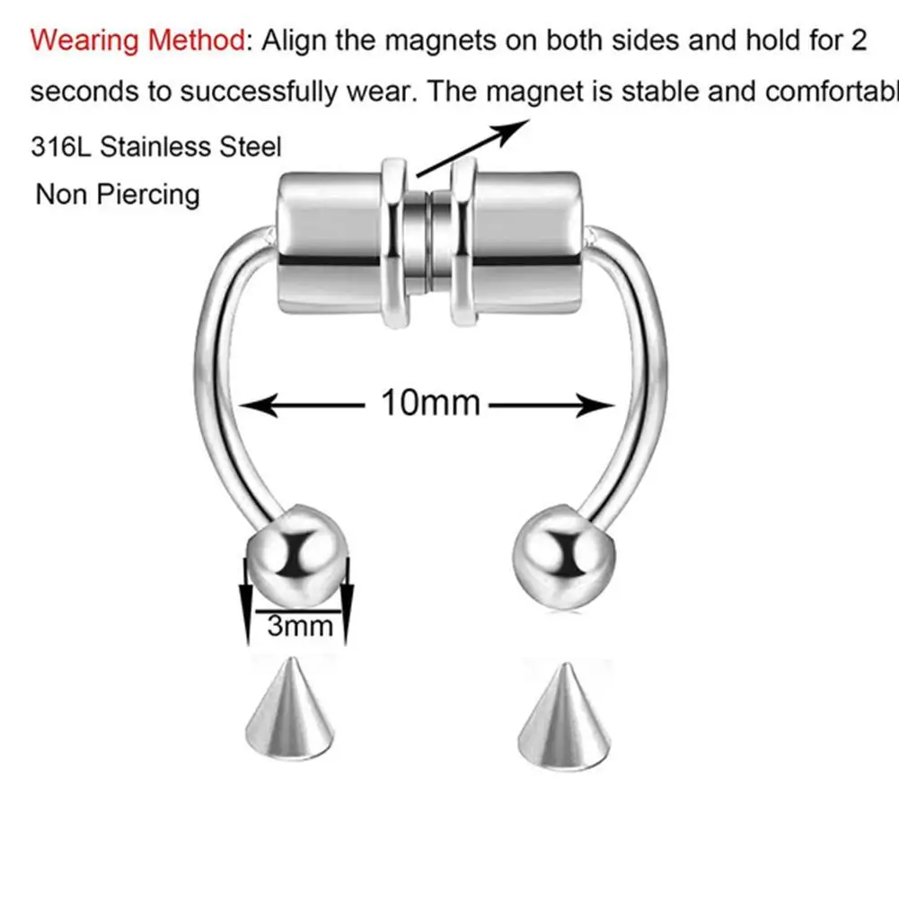 Anting-anting hidung tindik palsu wanita, Perhiasan Tubuh Punk modis Magnet bahan baja tahan karat, klip hidung tindik tanpa tindik