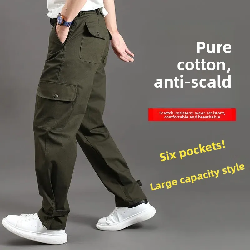 Men's plus Size Workwear Pants Thickened Pure Cotton Canvas Durable for Welding Construction Site Labor Protection Uniforms