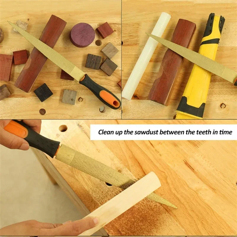 1 قطعة ملف الخشب النجارة الذهبي مدبب عرموش باستارد للخشب والجلود البلاستيك أدوات يدوية مقبض مطاطي مع غطاء قماش مجاني #4