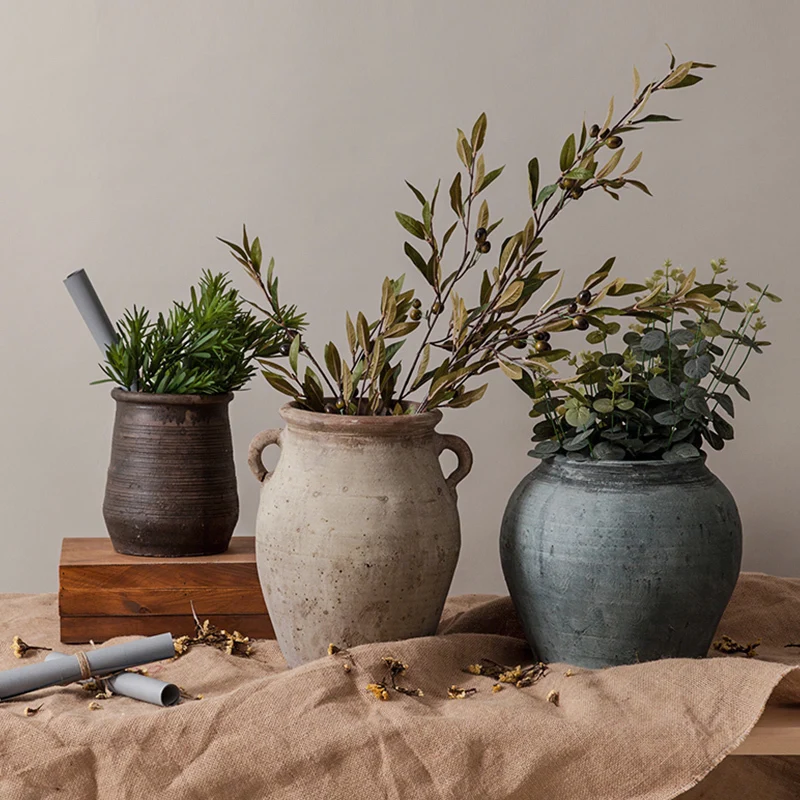 

Rustic Handmade Terracotta Flower Pot Ancient Sle Country Dry Flower Decorative Vase Standing Flower Pots for Home Decoration