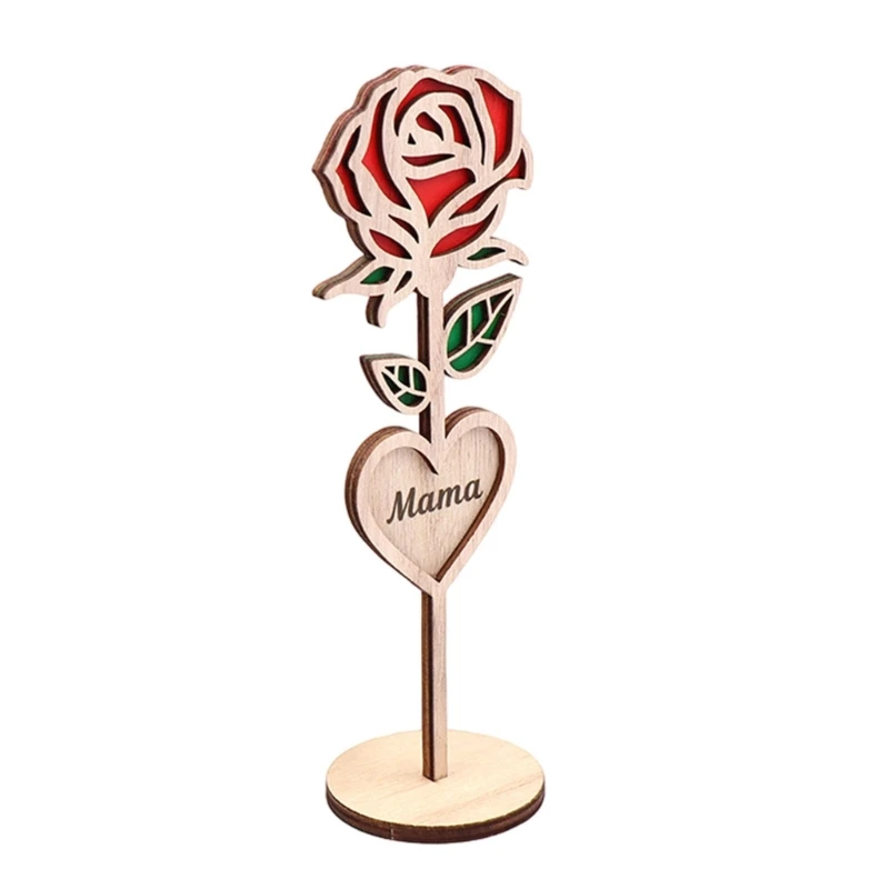 Decorazioni rose Ornamento a forma fiore in legno Regalo gioielli fatti a mano per mamma 45BE