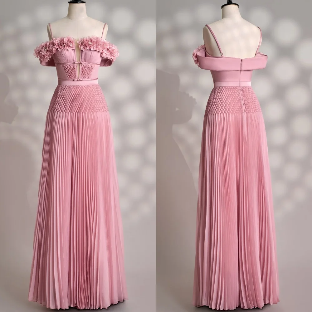 Customized Intricate Fashion Handmade Flower Beading Straight Off-the-shoulder Long Dresses Bespoke Occasion Dresses Elegant