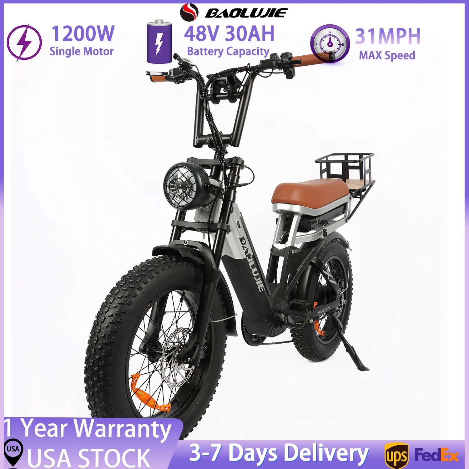 BAOLUJIE 2033 Adult Electric Bike Peak 1500W Motor Electric Bike 48V 30AH Battery City Commuter Electric Bicycle Up to 35MPH
