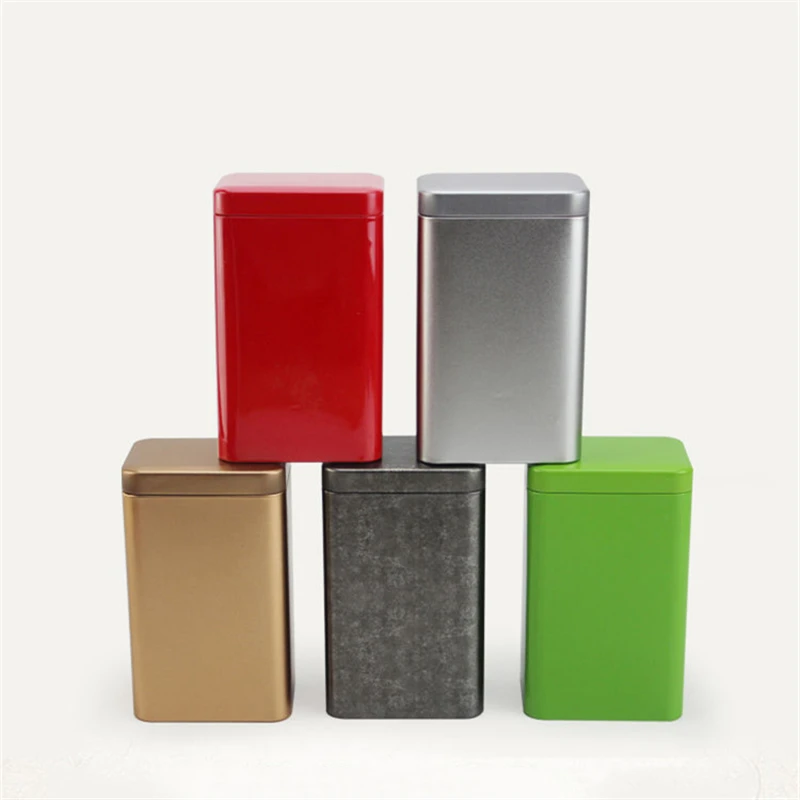 

Solid Color Frosted Tinplate Rectangular Tea Tin Caddy Universal Tea Packaging Tin Boxes Household Candy Food Sealed Metal Can