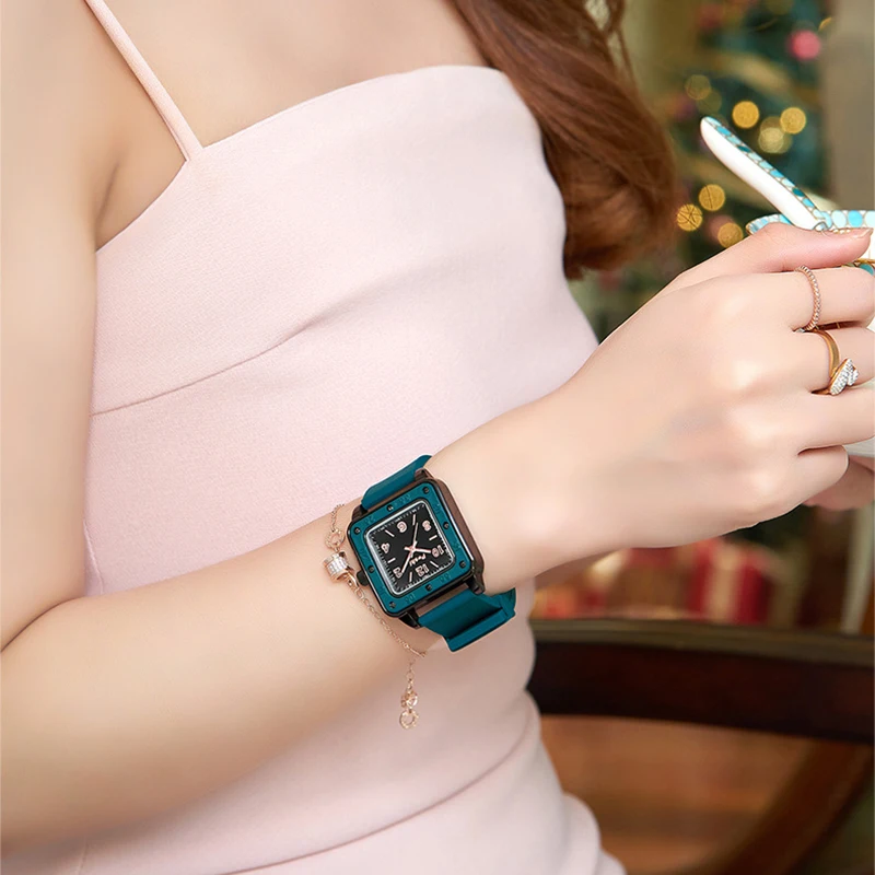 POSHI Women Quartz Watches Luxury Ladies Wristwatch Silicone Strap Waterproof Classic Casual Dress Clock Square Women Watch Gift