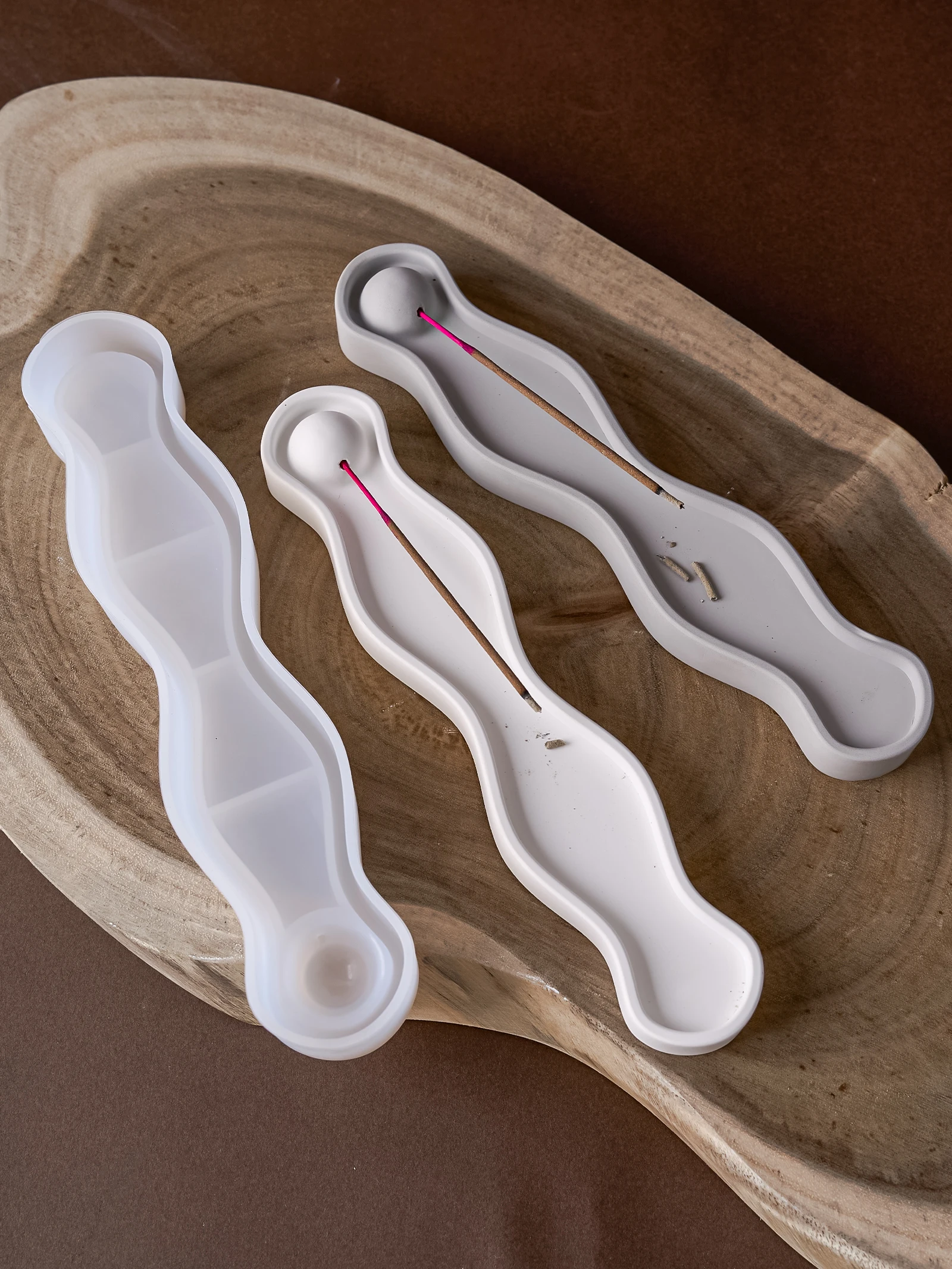 DIY Wave Long Incense Insert Tray Silicone Mold DIY Gypsum Plaster Incense Holder Tray Cement Concrete Clay Molds Home Decor