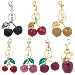 Delicious Exquisite Cherry Crystal Fruit Bag Charm Keychain Pink Cherry Keyring for Elegant Women Jewelry Accessories Gift