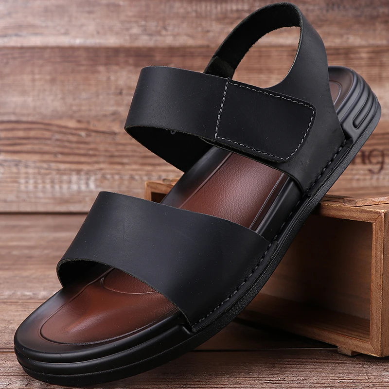 

Новые летние мужские сандалии из натуральной кожи: дышащие, легкие, нескользящие, с открытым носком, для пляжа, повседневные, мягкие, удобные.