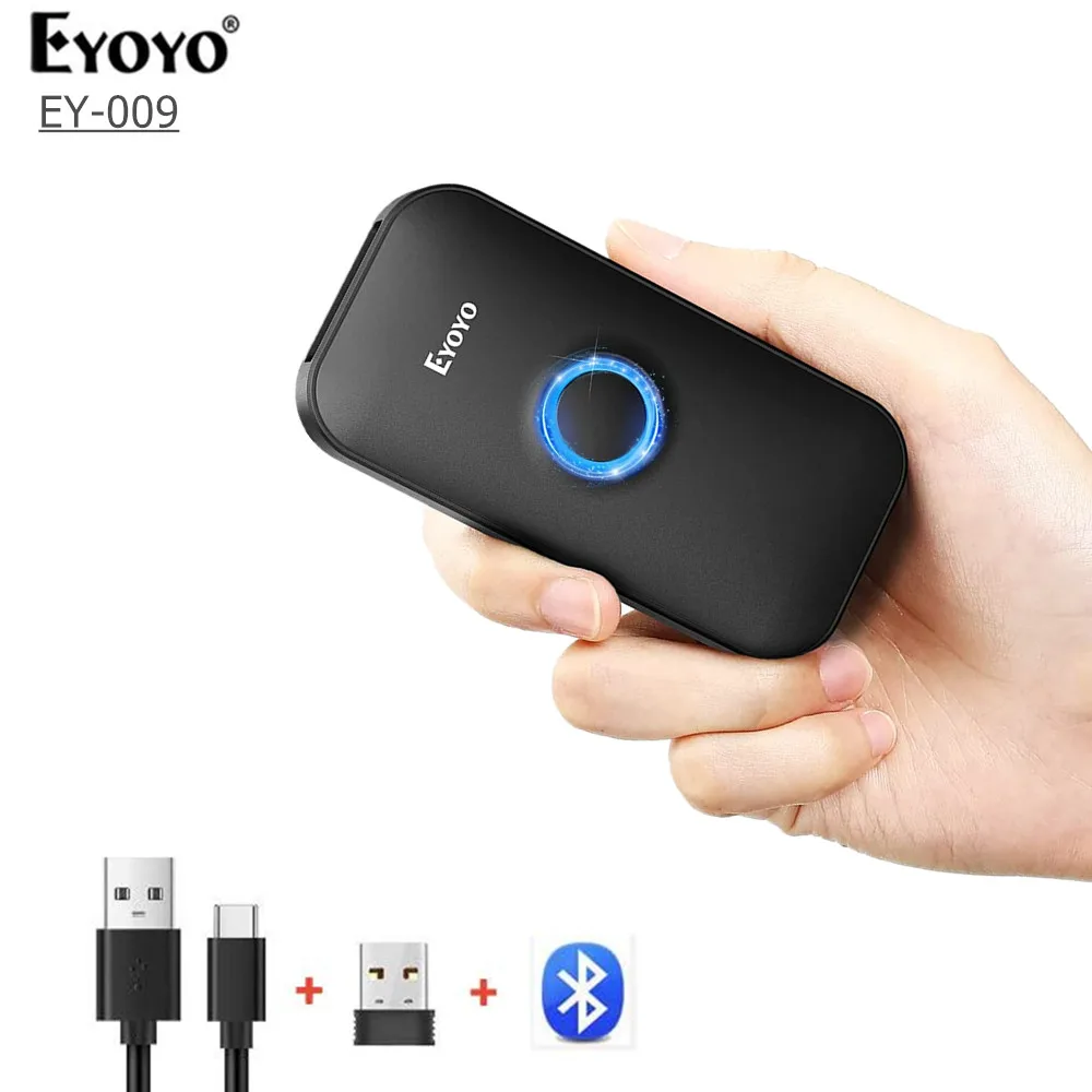 EYOYO 009 Bluetooth 2D Barcode Scanner Pocket Wireless QR Reader Data Matrix PDF417 IOS Android Windows