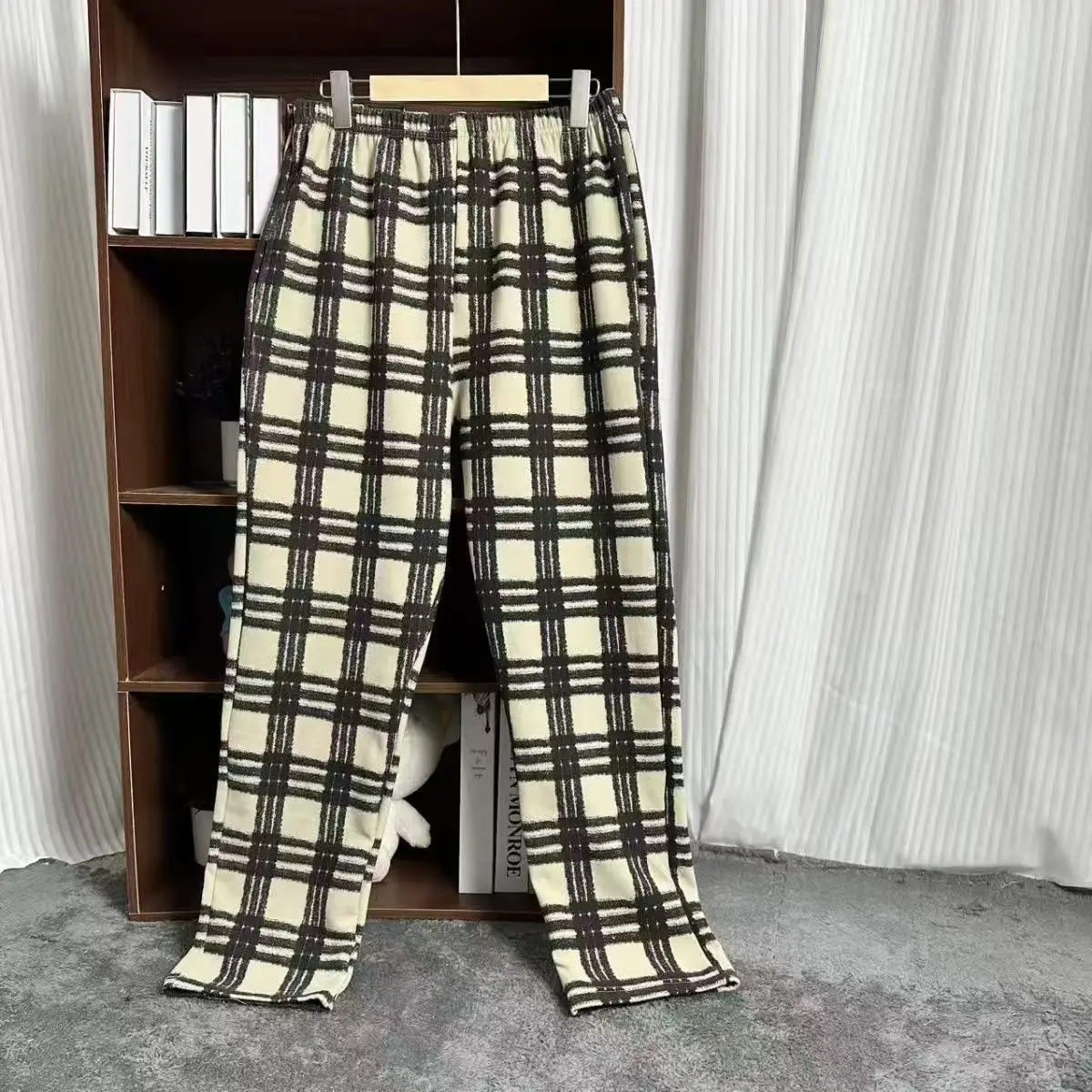 2025 nuevos pantalones de pijama suaves sueltos a cuadros informales de otoño e invierno pantalones casuales cómodos y agradables para la piel para el hogar para hombres