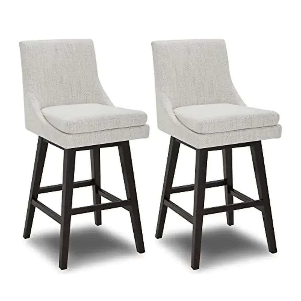 

Swivel Barstools Set of 2 Upholstered Bar Chairs 30.7" Seat Height Ivory Fabric