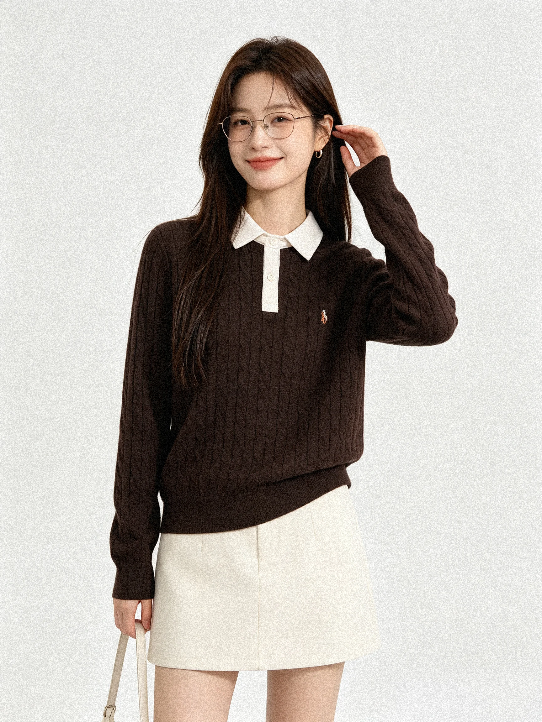 Early Autumn Soft Knitted Sweater  Shirt Commute Slimming Embroidery Inner Wear Contrast Color Collar Women's Fashion
