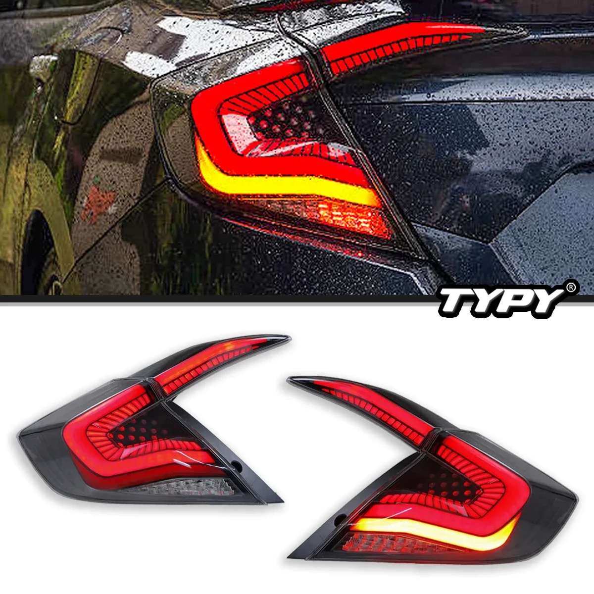 

For Honda Civic 10th Gen 2016-2020 Car LED Lights Rear Tail LampsTail Lights Assembly Turn Signal DRL Dynamic Light