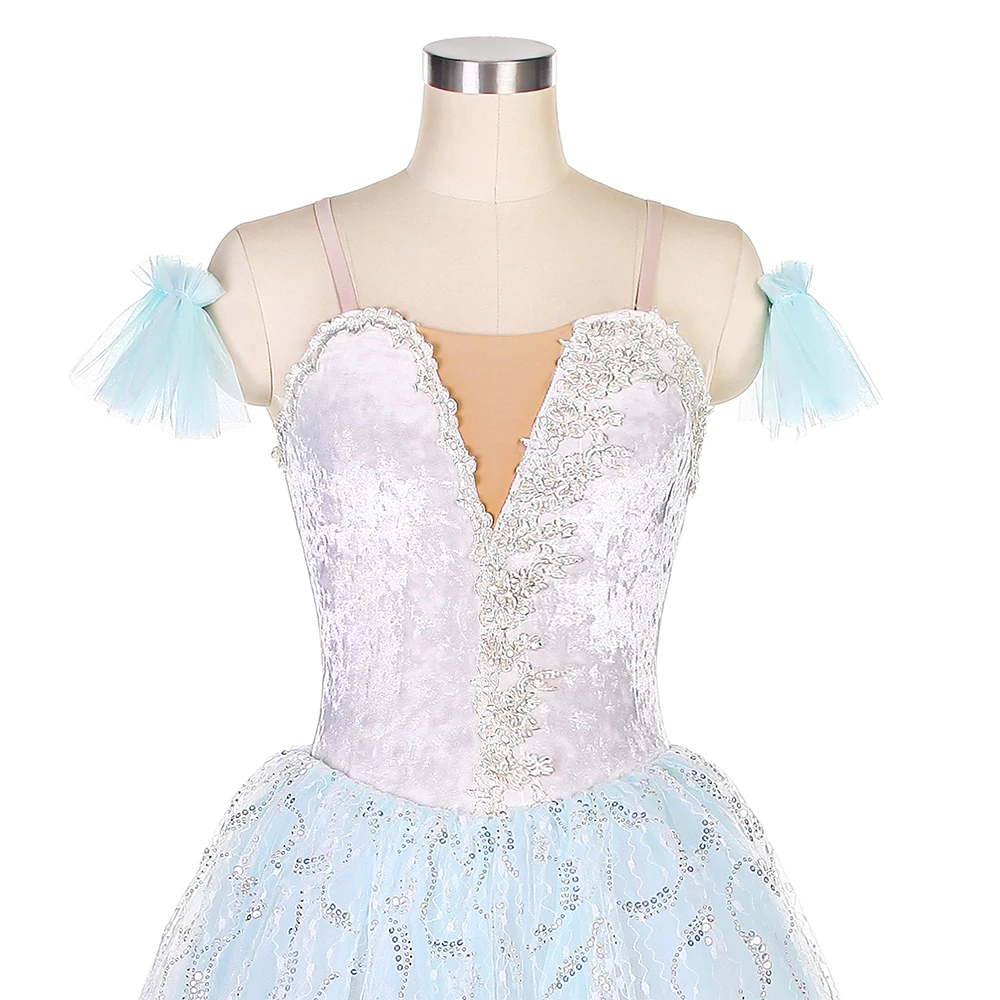 21315 Girls Romantic Ballet Tutu Dress,White Velvet Bodice with Pale Green Length Skirt For Ballerina Stage Performance Costumes