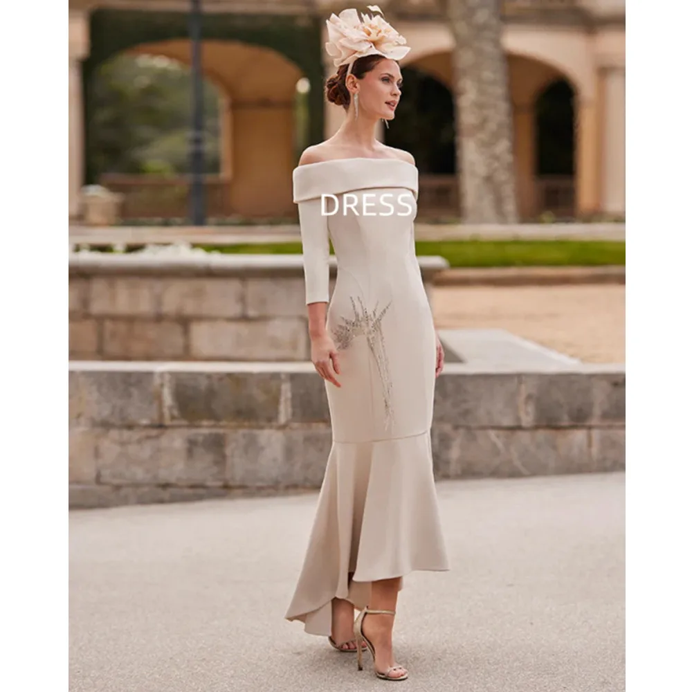 Off The Shoulder Elegant Party Evening Dresses Women Three Quarter Sleeve Mother of The Bride Dress Bespoke Prom Cocktail Gown