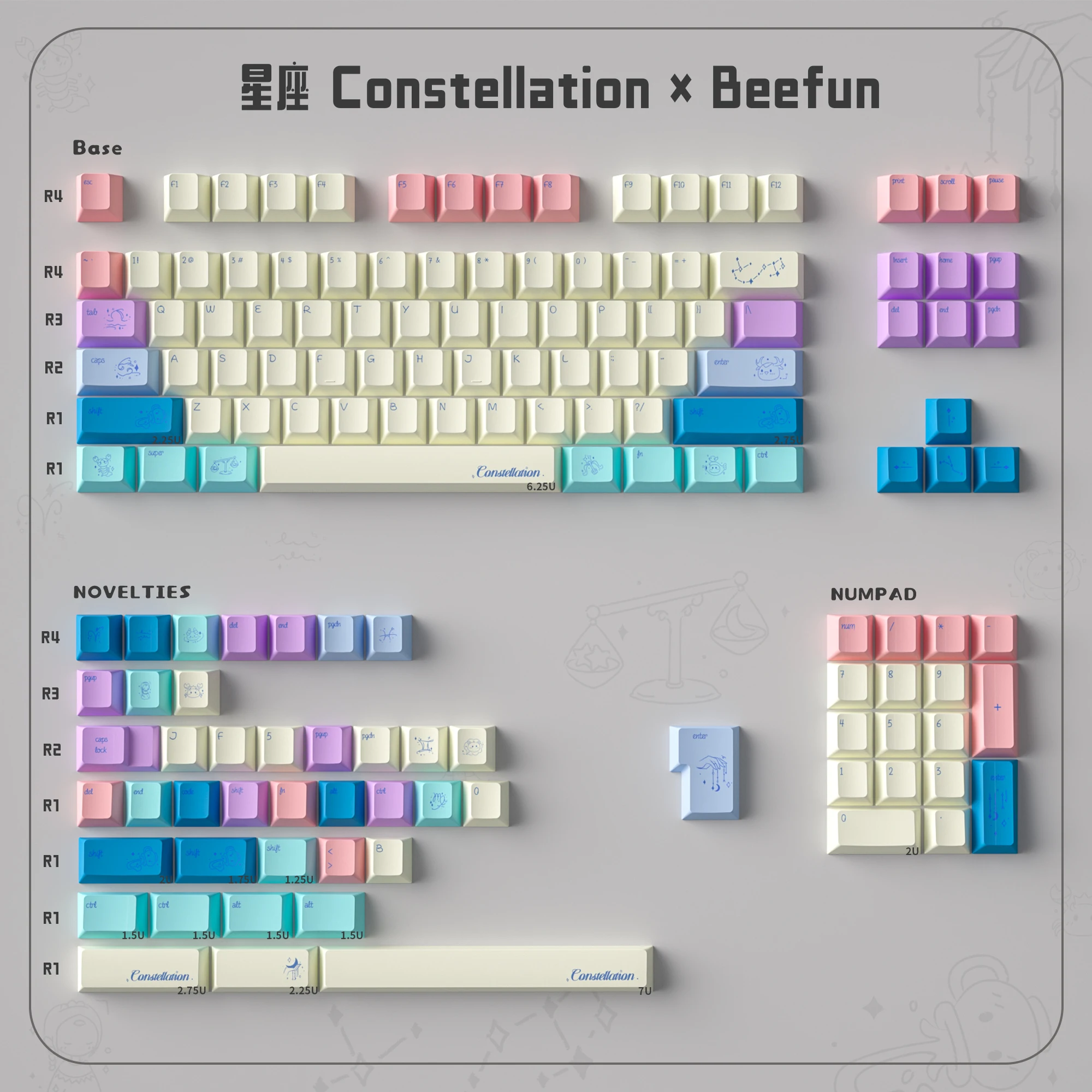 144 keys Constellation Keycaps Dye-Sublimation Cherry profile PBT Keycap Sets for MX 61/64/87/96/104 Mechanical Keyboard