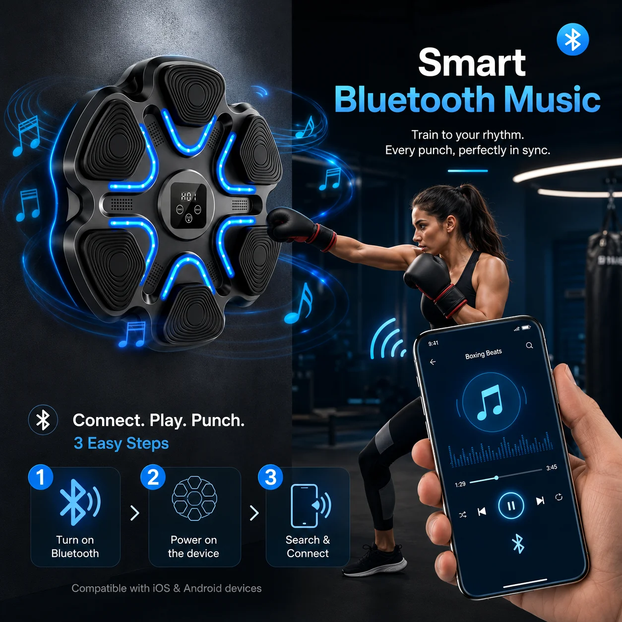 Hexagonal Punching Trainer, Bluetooth Smart Musical Boxing Target , Boxing Targets Workout Machine for Kids and Adults - view 4