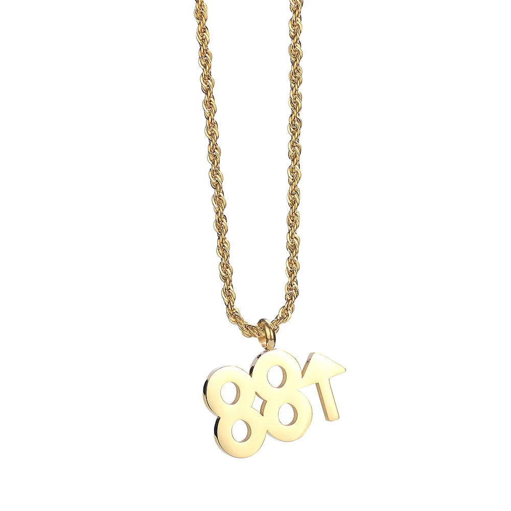 Rich Brian 88 Rising Pendant Necklace Hip Hop Jewelry Gift with Rope Chain In Stainless Steel