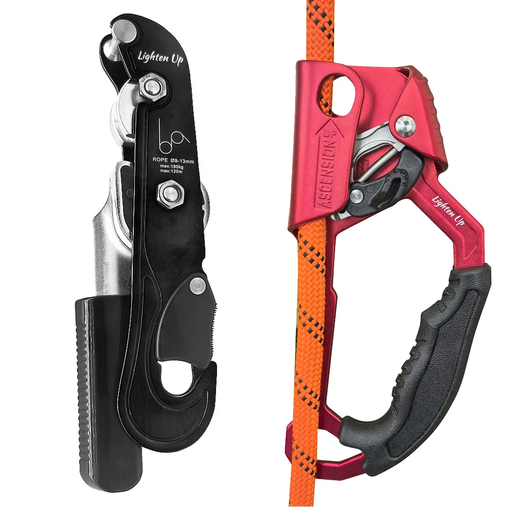 

Outdoor Ascender Descender Rock Climbing Equipment 150kg Self-braking Stop Rope Clamp Grab Descender Climbing Carabiner Climbing