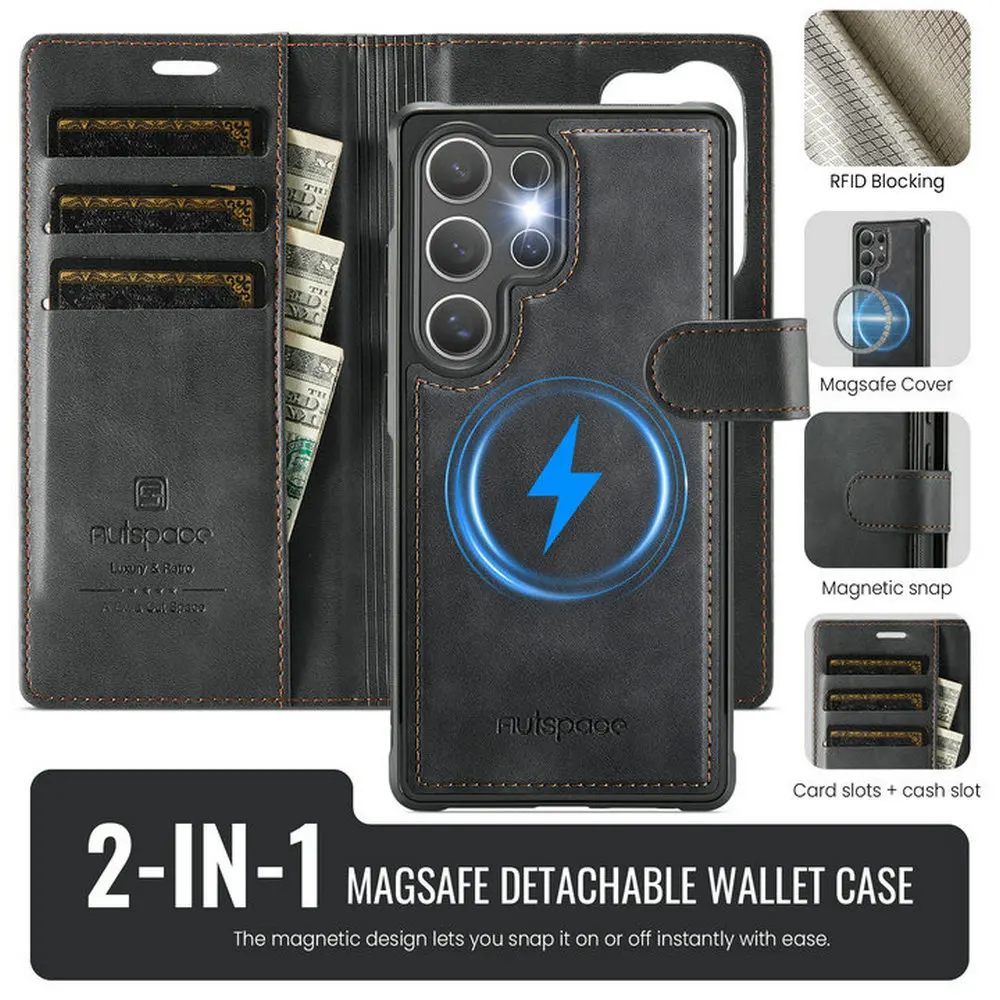 2 in 1 Wireless Charging Leather Flip Case For Samsung Galaxy S26 Ultra S25E S25 Plus S24 FE S25U Magnetic Phone Cover Stand
