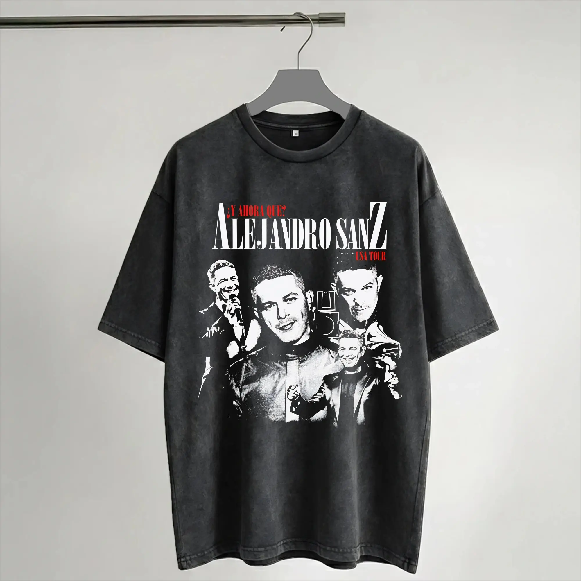 Harajuku Washed Shirt Alejandro Sanz 2026 Concert Accessories Vintage T Shirt Harajuku Streetwear Short Sleeve Graphic Tee Shirt