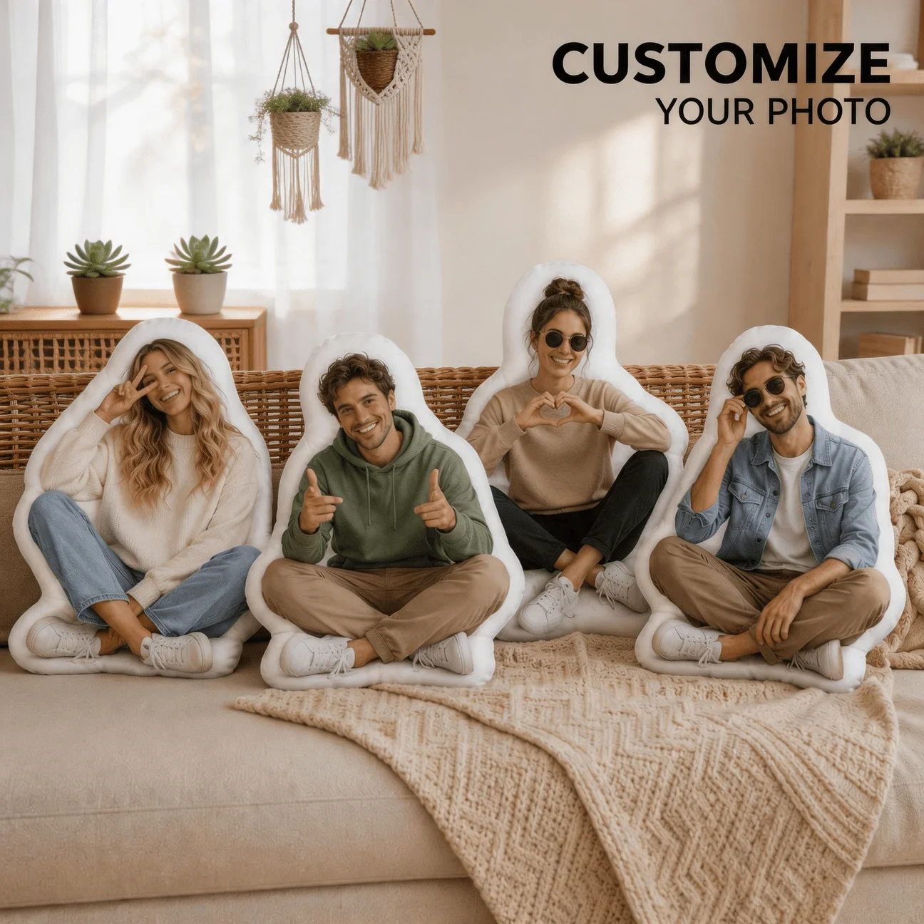 Customized photo memory style pillow, personalized portrait decoration cushion, 50cm large-sized finishing touch pillow, suitabl