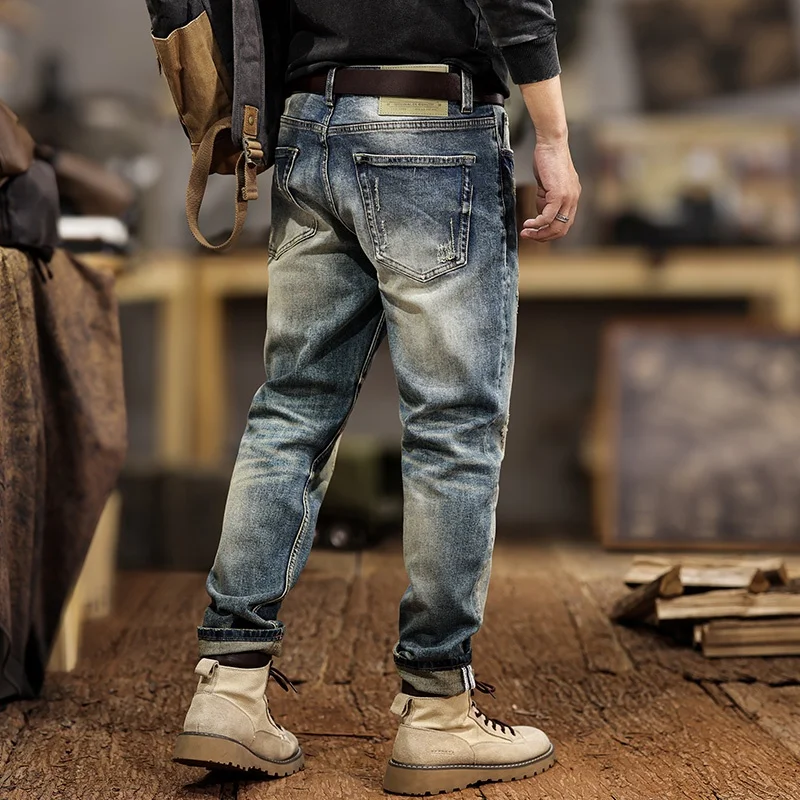 جينز أمريكي كاجوال ملابس الشارع للرجال |   مغسول ومتعثر مع بنطال جينز ضيق مدبب