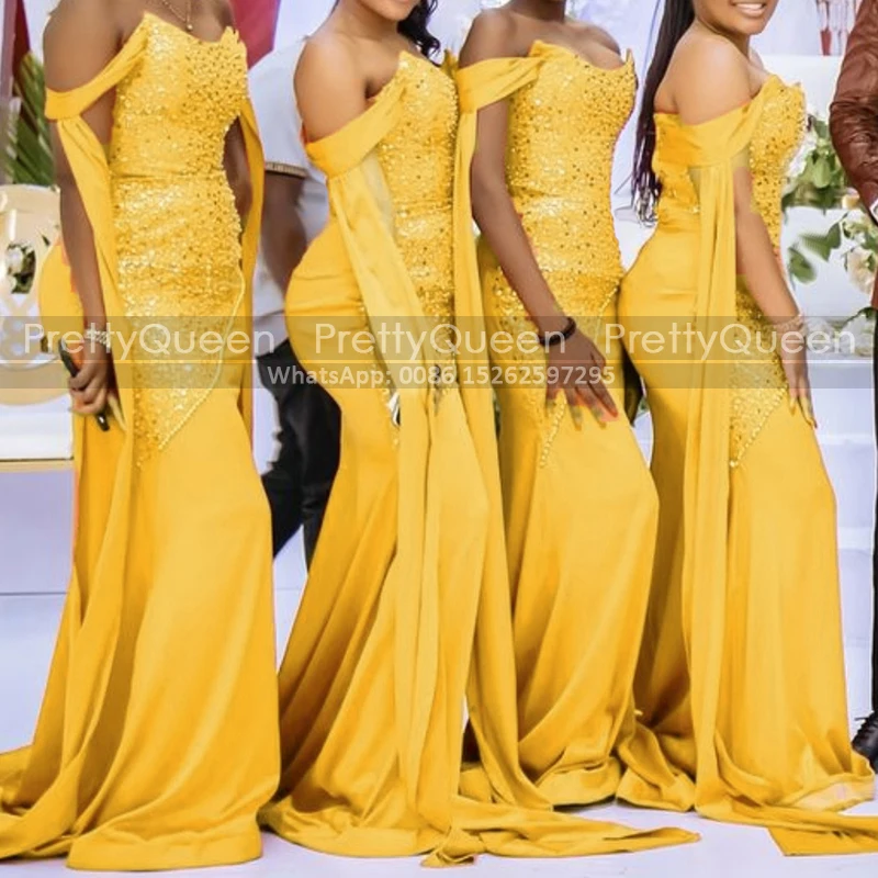 

Sequins Heavily Beaded Bridesmaid Dresses Mermaid Long Off Shoulder Trumpet Plus Size Women Wedding Party Dress Maid Of Honor