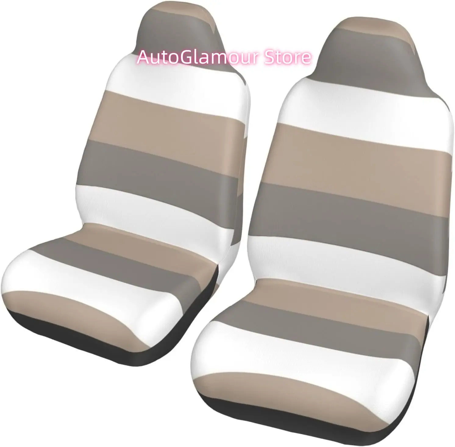 Natural Stripe in White ​Taupe 2-Piece   Seat Cover Complete Set - Elastic Seat Protection Cover for Cars, Trucks,