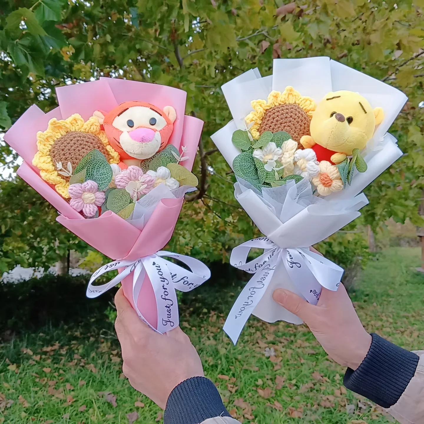 Graduation Bouquet Winnie the Pooh Pig  Handmade Flower Bouquet Plush Doll Wedding  Valentine Christmas Birthday Gift