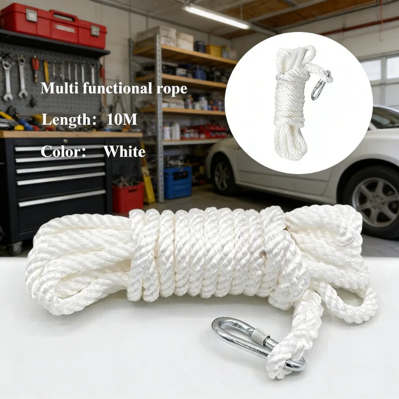 

Износостойкая веревка для белья длиной 10 м, многофункциональная водонепроницаемая белая веревка с замком-пряжкой, многофункциональная веревка, аксессуары для дома