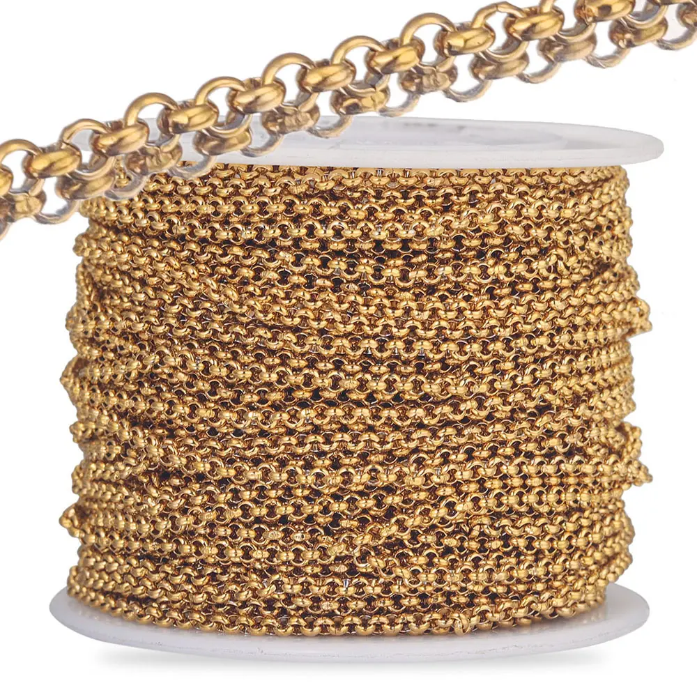 2M Width 2mm Stainless Steel O Chains Roll Gold Link Chain Necklace for Diy Jewelry Making Supplies Bulk Items Wholesale Craft