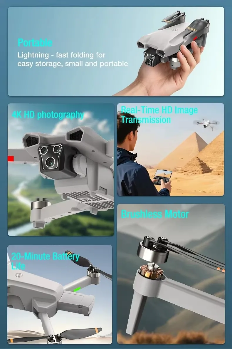 Brushless Motor Aerial Photography Drone 8k Optical Flow Hover Remote Control Aircraft  One-click Return Quadcopter RC Drone